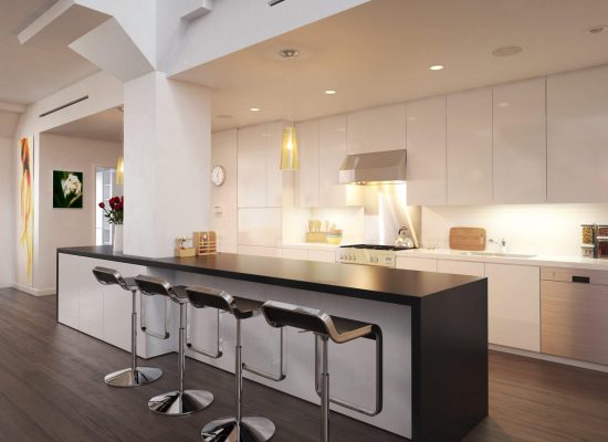 Kitchen implemented inside a city loft